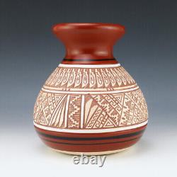 Native American Navajo Buffalo Pottery Vase By Antionette Sherman