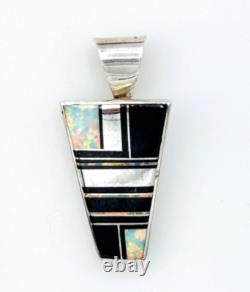 Native American Navajo Cecil Ashley Sterling Silver Onyx Opal Pendant