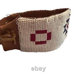 Native American Navajo Ceremonial Men's Anklet Seed Beads Leather Strap 11 1957