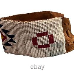 Native American Navajo Ceremonial Men's Anklet Seed Beads Leather Strap 11 1957
