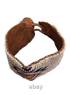 Native American Navajo Ceremonial Men's Anklet Seed Beads Leather Strap 11 1957