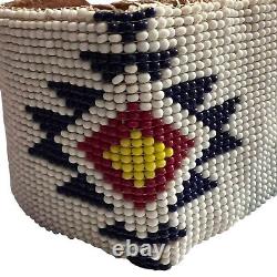 Native American Navajo Ceremonial Men's Anklet Seed Beads Leather Strap 11 1957