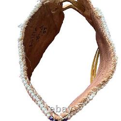 Native American Navajo Ceremonial Men's Anklet Seed Beads Leather Strap 11 1957