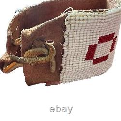 Native American Navajo Ceremonial Men's Anklet Seed Beads Leather Strap 11 1957