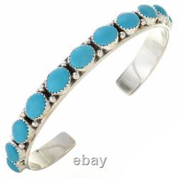 Native American Navajo Classic Sterling Silver Turquoise Row Bracelet s6.5-8