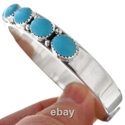 Native American Navajo Classic Sterling Silver Turquoise Row Bracelet s6.5-8