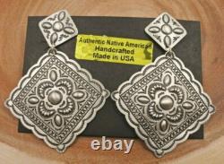 Native American Navajo Concho Repousse Sterling Silver Earrings Harris Joe LG