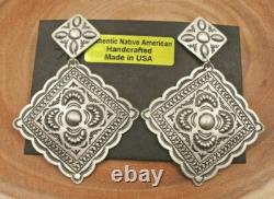 Native American Navajo Concho Repousse Sterling Silver Earrings Harris Joe LG