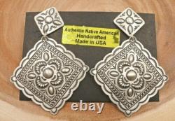 Native American Navajo Concho Repousse Sterling Silver Earrings Harris Joe LG