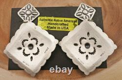 Native American Navajo Concho Repousse Sterling Silver Earrings Harris Joe LG