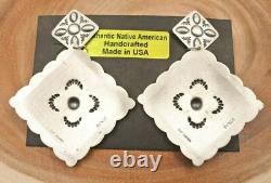 Native American Navajo Concho Repousse Sterling Silver Earrings Harris Joe LG