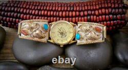 Native American Navajo Coral Turquoise Men's Sterling Silver & 12KGF