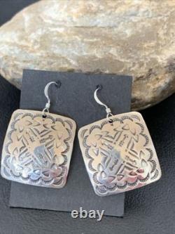 Native American Navajo Dangle Earrings Sterling Silver Stamped Handmade 1659