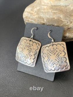 Native American Navajo Dangle Earrings Sterling Silver Stamped Handmade 1659