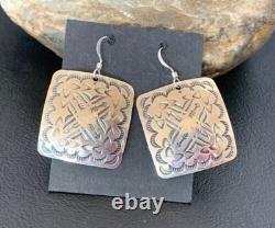 Native American Navajo Dangle Earrings Sterling Silver Stamped Handmade 1659