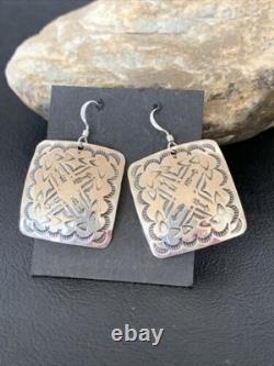 Native American Navajo Dangle Earrings Sterling Silver Stamped Handmade 1659