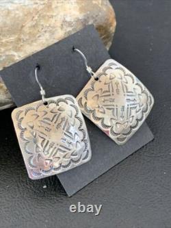 Native American Navajo Dangle Earrings Sterling Silver Stamped Handmade 1659