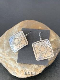 Native American Navajo Dangle Earrings Sterling Silver Stamped Handmade 1659