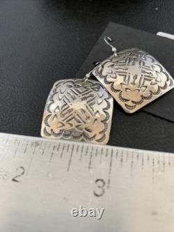 Native American Navajo Dangle Earrings Sterling Silver Stamped Handmade 1659