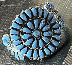 Native American Navajo Denim Lapis Teardrop Cluster Cuff Bracelet Stamped JW MS
