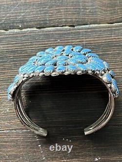 Native American Navajo Denim Lapis Teardrop Cluster Cuff Bracelet Stamped JW MS