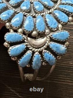 Native American Navajo Denim Lapis Teardrop Cluster Cuff Bracelet Stamped JW MS