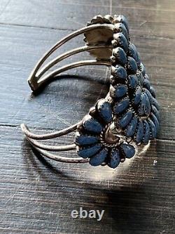 Native American Navajo Denim Lapis Teardrop Cluster Cuff Bracelet Stamped JW MS