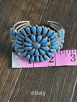 Native American Navajo Denim Lapis Teardrop Cluster Cuff Bracelet Stamped JW MS