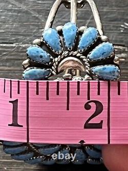 Native American Navajo Denim Lapis Teardrop Cluster Cuff Bracelet Stamped JW MS