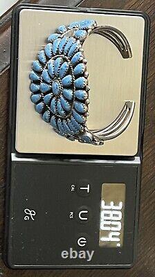 Native American Navajo Denim Lapis Teardrop Cluster Cuff Bracelet Stamped JW MS