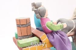 Native American Navajo Folk Art Farm Horses Wagon By Delbert Buck Sculpture