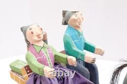Native American Navajo Folk Art Farm Horses Wagon By Delbert Buck Sculpture