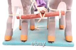 Native American Navajo Folk Art Farm Horses Wagon By Delbert Buck Sculpture