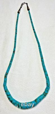 Native American Navajo Graduated Bead Disc Turquoise & Sterling Necklace EUC