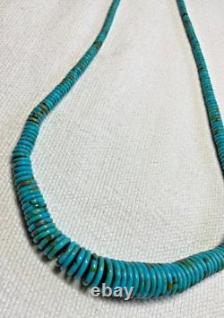 Native American Navajo Graduated Bead Disc Turquoise & Sterling Necklace EUC