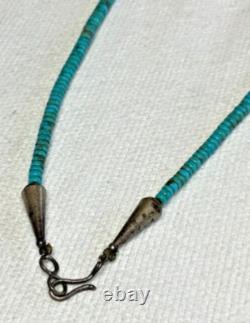 Native American Navajo Graduated Bead Disc Turquoise & Sterling Necklace EUC