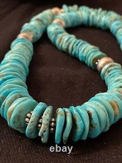 Native American Navajo Graduated Blue Turquoise Sterling Silver Necklace 4661