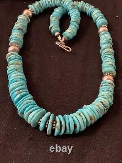 Native American Navajo Graduated Blue Turquoise Sterling Silver Necklace 4661