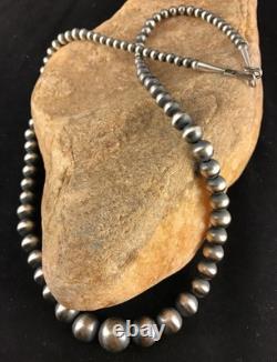 Native American Navajo Graduated Sterling Silver Bead Necklace 20