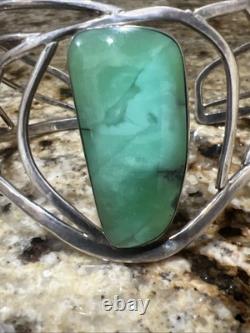 Native American Navajo Green Chrysoprase SS 925 modernist Cuff Bracelet Signed