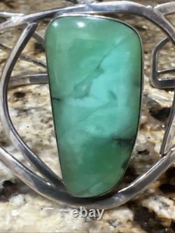 Native American Navajo Green Chrysoprase SS 925 modernist Cuff Bracelet Signed