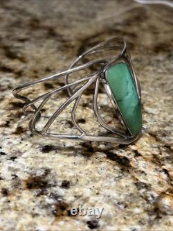 Native American Navajo Green Chrysoprase SS 925 modernist Cuff Bracelet Signed