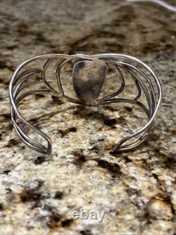 Native American Navajo Green Chrysoprase SS 925 modernist Cuff Bracelet Signed