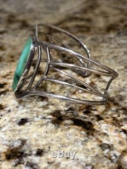 Native American Navajo Green Chrysoprase SS 925 modernist Cuff Bracelet Signed