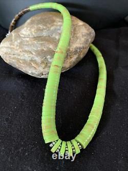 Native American Navajo Green Gaspeite Shell Sterling Silver Necklace 20 1087