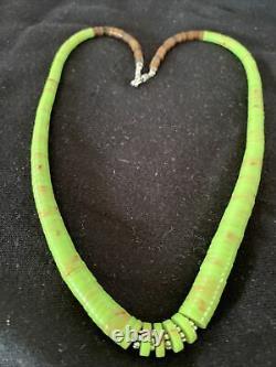 Native American Navajo Green Gaspeite Shell Sterling Silver Necklace 20 1087