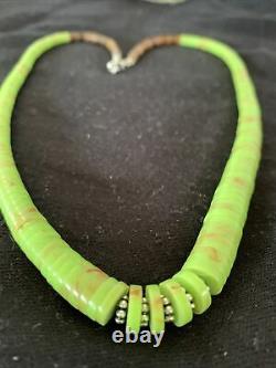 Native American Navajo Green Gaspeite Shell Sterling Silver Necklace 20 1087