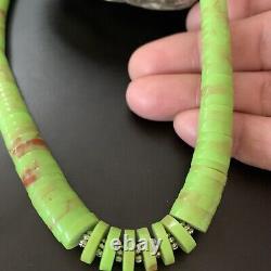 Native American Navajo Green Gaspeite Shell Sterling Silver Necklace 22' 11466