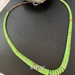 Native American Navajo Green Gaspeite Shell Sterling Silver Necklace 22' 11466