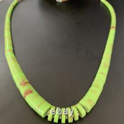 Native American Navajo Green Gaspeite Shell Sterling Silver Necklace 22' 11466